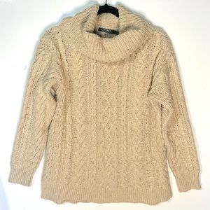Lauren Ralph Lauren Cream Cable Knit Turtleneck Sweater Large